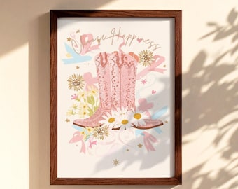 Küsten Cowgirl Wand Kunst 14er Set | Rosa Cowgirl Dekor | Western Kinderzimmer Dekor | Cowgirl Schlafzimmer Drucke | Kokette Western Wall Art