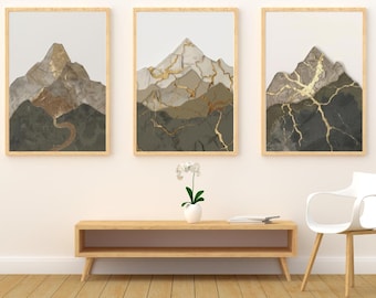 Mountain Wall Art Set of 3 | Minimalist Mountain Landscape Prints | Neutral Nature Wall Decor | Modern Printable Artwork