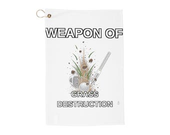 Funny Golf Towel for Dad, Weapon of Grass Destruction Golf Gift, Father's Day Golfer Accessory, Microfiber Waffle Towel with Clip, Golf Bag