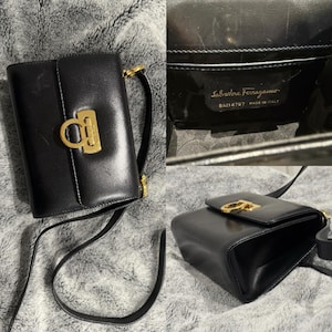 Vintage Salvatore Ferragamo Gancini 2-Way Handbag – Black Leather Shoulder & Crossbody Bag