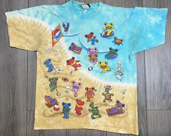 The 90s Vintage Grateful Dead Beach Bears Liquid Blue Tie Dye T-Shirt Large