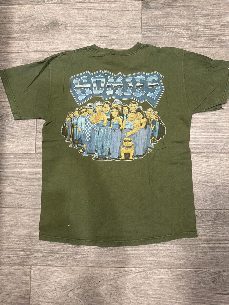 The 90|00s Homies Mijos Chicano Low Rider Graphic Green T-Shirt Medium image 3