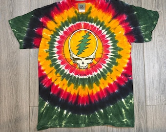Vintage Y2K Grateful Dead Steal Your Face Liquid Blue Tie Dye T-Shirt Medium