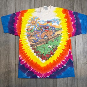 The 1994 Grateful Dead Summer Tour Bus Tie Dye Liquid Blue T-Shirt Large image 1
