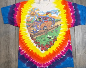 The 1994 Grateful Dead Summer Tour Bus Tie Dye Liquid Blue T-Shirt Large
