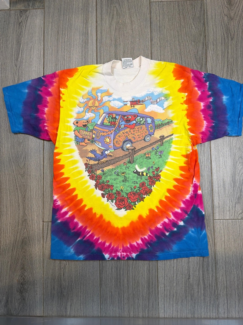 The 1994 Grateful Dead Summer Tour Bus Tie Dye Liquid Blue T-Shirt Large image 1