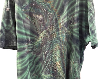 Camiseta verde de recuerdo Iguana Tie Dye XXL de Rainforest Cafe de 1995 (Aop)