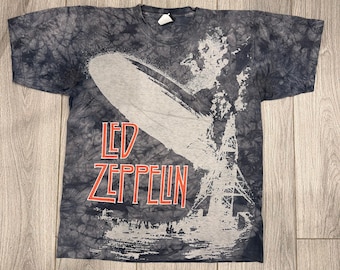 Led Zeppelin Liquid Blue Tie Dye Grey T-Shirt Large