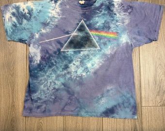 The 00S Pink Floyd Dark Side Of The Moon Tie Dye Blaues T-Shirt XL