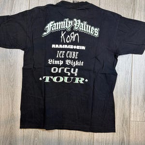 Gira de valores familiares Korn Rammstein Ice Cube Limp Bizkit 1998 Camiseta negra Talla L imagen 3