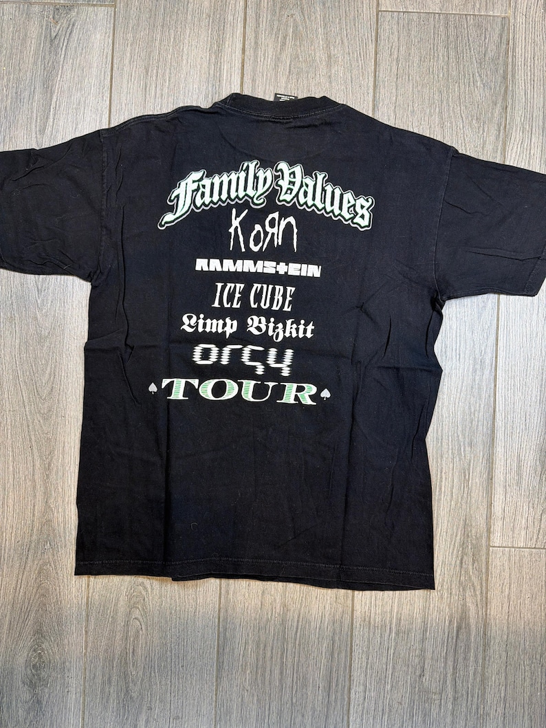 Gira de valores familiares Korn Rammstein Ice Cube Limp Bizkit 1998 Camiseta negra Talla L imagen 3
