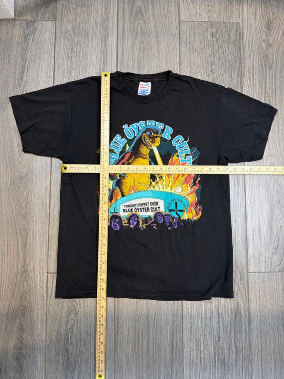 The 90s Blue Oyster Cult Godzilla Shirt Double Sided Black T-shirt