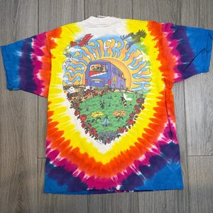 The 1994 Grateful Dead Summer Tour Bus Tie Dye Liquid Blue T-Shirt Large image 3