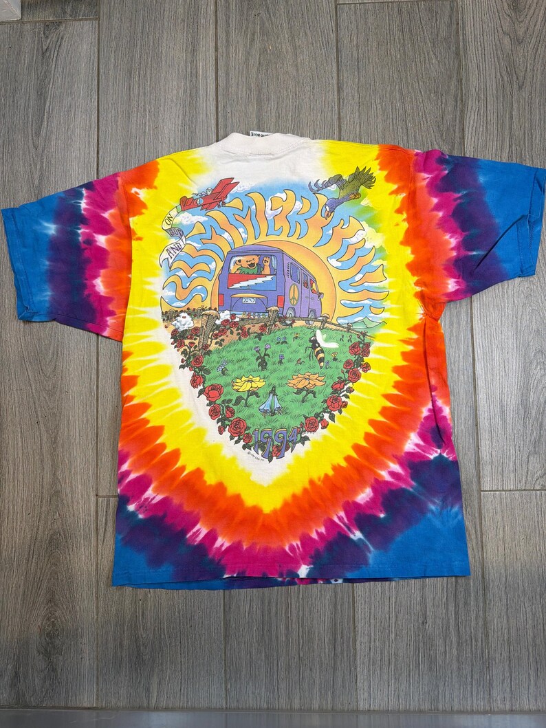 The 1994 Grateful Dead Summer Tour Bus Tie Dye Liquid Blue T-Shirt Large image 3