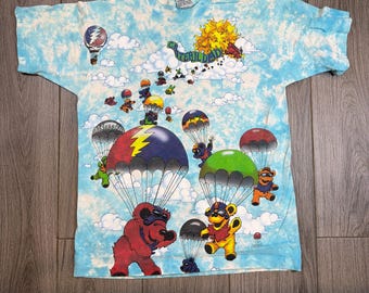 The Grateful Dead Parachute Tie Dye Liquid Blue T-shirt 1993, groot