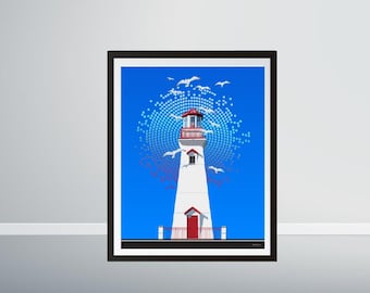 Lighthouse Art Print: Coastal Nautical Illustration (Digital PDF Download)