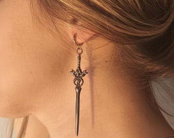 Ataraxia - Fantasy Silver Gold Sword Earrings