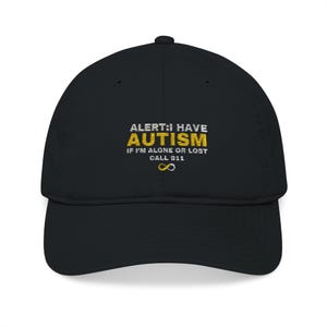 Autism Emergency Alert Hat,  Organic Baseball Cap, Awareness Cap, Autism Support Gift, Hand Stitched Headwear