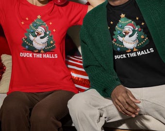 Funny Duck The Halls Christmas Unisex Softstyle T-Shirt, Cute Xmas Duck Tee, Holiday Gift Shirt, Festive Animal Top, Quirky Christmas