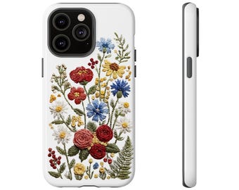 Capa resistente com estampa floral bordada de flores silvestres | Capa floral para iPhone, Pixel e Samsung
