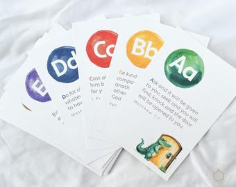 Printable Christian Homeschooling ABC Bible Verse Flashcards for Kids, Alphabet Scripture Memory Cards, Bible Verse Memory Cards Printable
