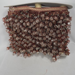 NOS Vintage-Style 3” Beaded Fringe Trim Red Gold Crystal Look 25 Yds Upholstery