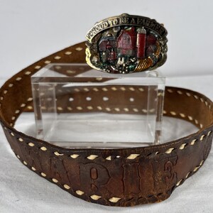Vintage 1984 'Proud to Be a Farmer' Belt Buckle with Leather Belt