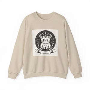 Sudadera unisex con cuello redondo y estampado de gato vintage de los años 90 en tonos pastel