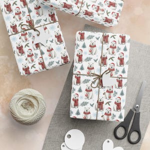 Vintage Polar Bear Christmas Wrapping Paper, Holiday Gift Wrap, Polar Bear Design, Christmas Decoration, Festive Gift Packaging