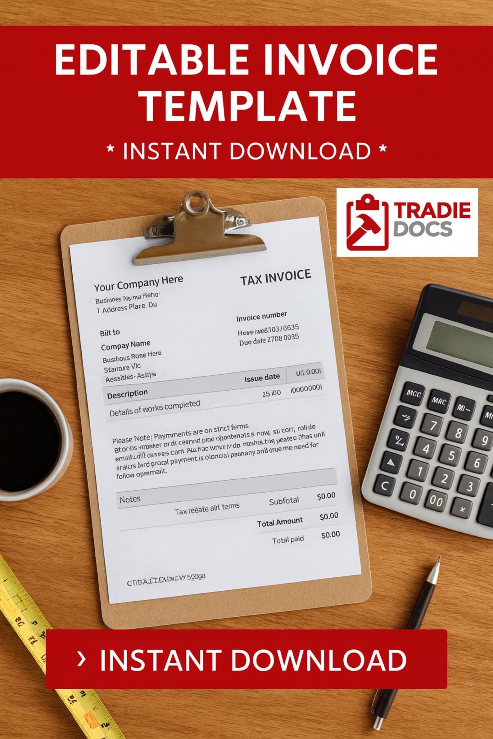 Editable Invoice Template | Construction & Trade Business ...