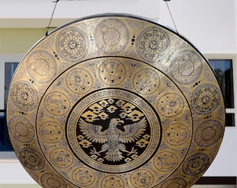 Handgjord tibetansk gong med stativ – Autentiskt himalayask ljudläkande instrument