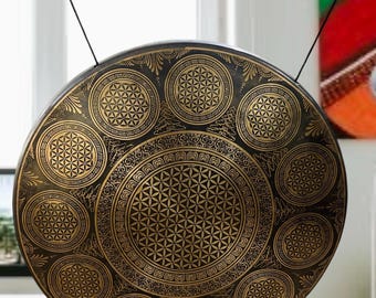 Gong tibetano hecho a mano con soporte – Auténtica campana de sanación sonora del Himalaya