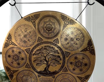 Handgjord tibetansk gong med stativ – metallklockinstrument för meditation
