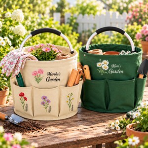 Personalized Birthday Flower Garden Tool Bag For Grandma, Collapsible Garden Tote Bag, Mother’s Day Gift from Kids, Custom Name Gift