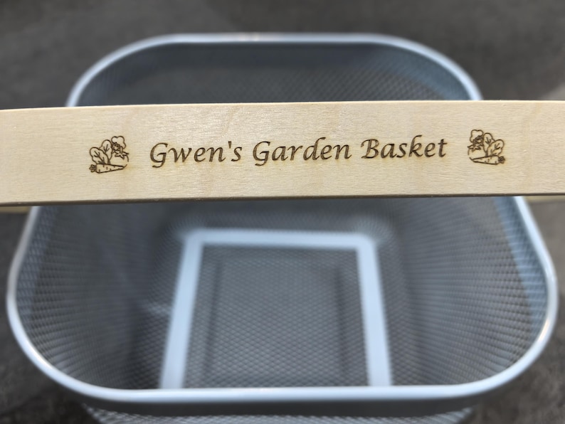 Personalized Harvest Basket, CustomEngraved Wood Handle Garden Hod, Washable Veggie Mesh, Gift for Gardeners image 11