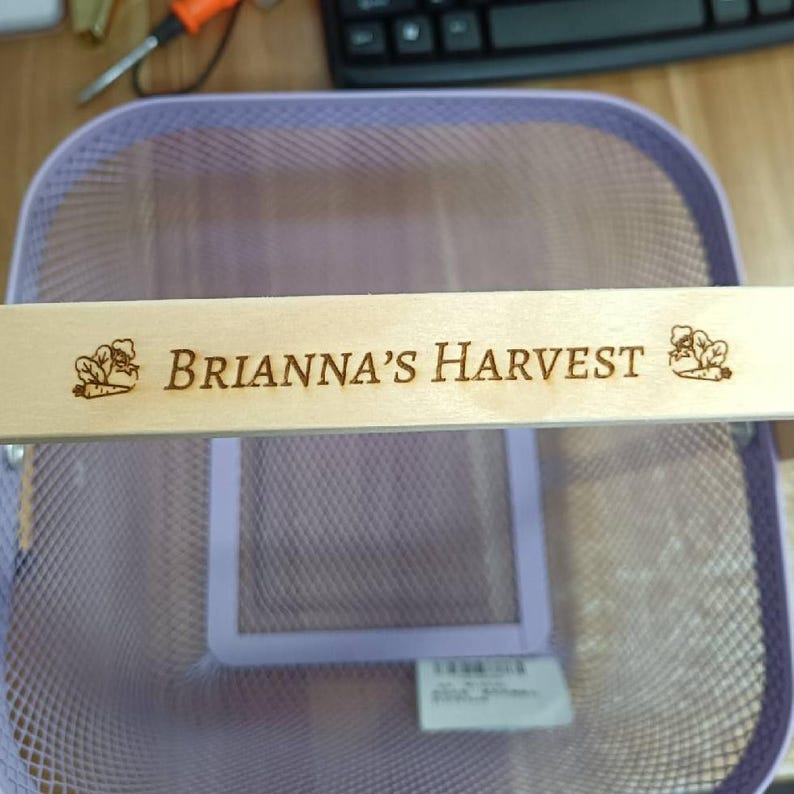 Personalized Harvest Basket, CustomEngraved Wood Handle Garden Hod, Washable Veggie Mesh, Gift for Gardeners image 13