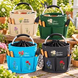 Personalized Birthday Flower Garden Tool Bag For Grandma, Collapsible Garden Tote Bag, Mother’s Day Gift from Kids, Custom Name Gift