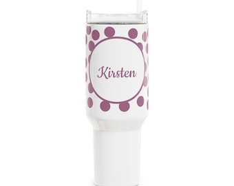 Pink Polka Dot 40oz Tumbler, Stainless Steel Travel Mug