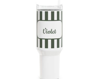 Green Striped 40oz Tumbler, Stainless Steel Insulated Travel Mug