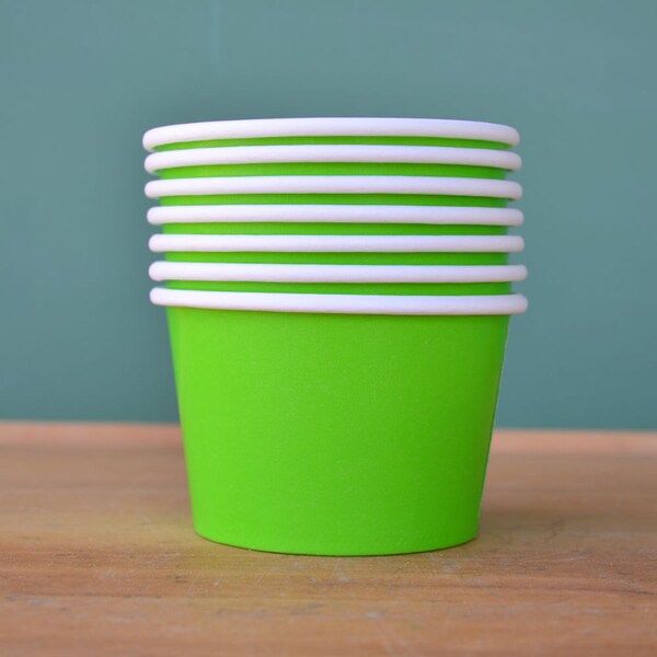 12 Lime Green Ice Cream Cups -FINAL CLEARANCE Sale- Set of 12 - MEDIUM 8 Ounce-  Hot Beverage Soup Cups Brownie Cups for Ice Cream Parties