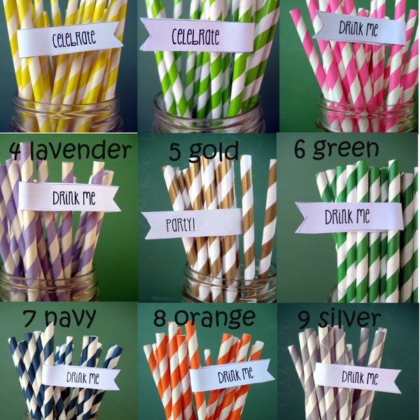 Paper Straws - Set of 25  Drinking Staws With Printable DIY Flags