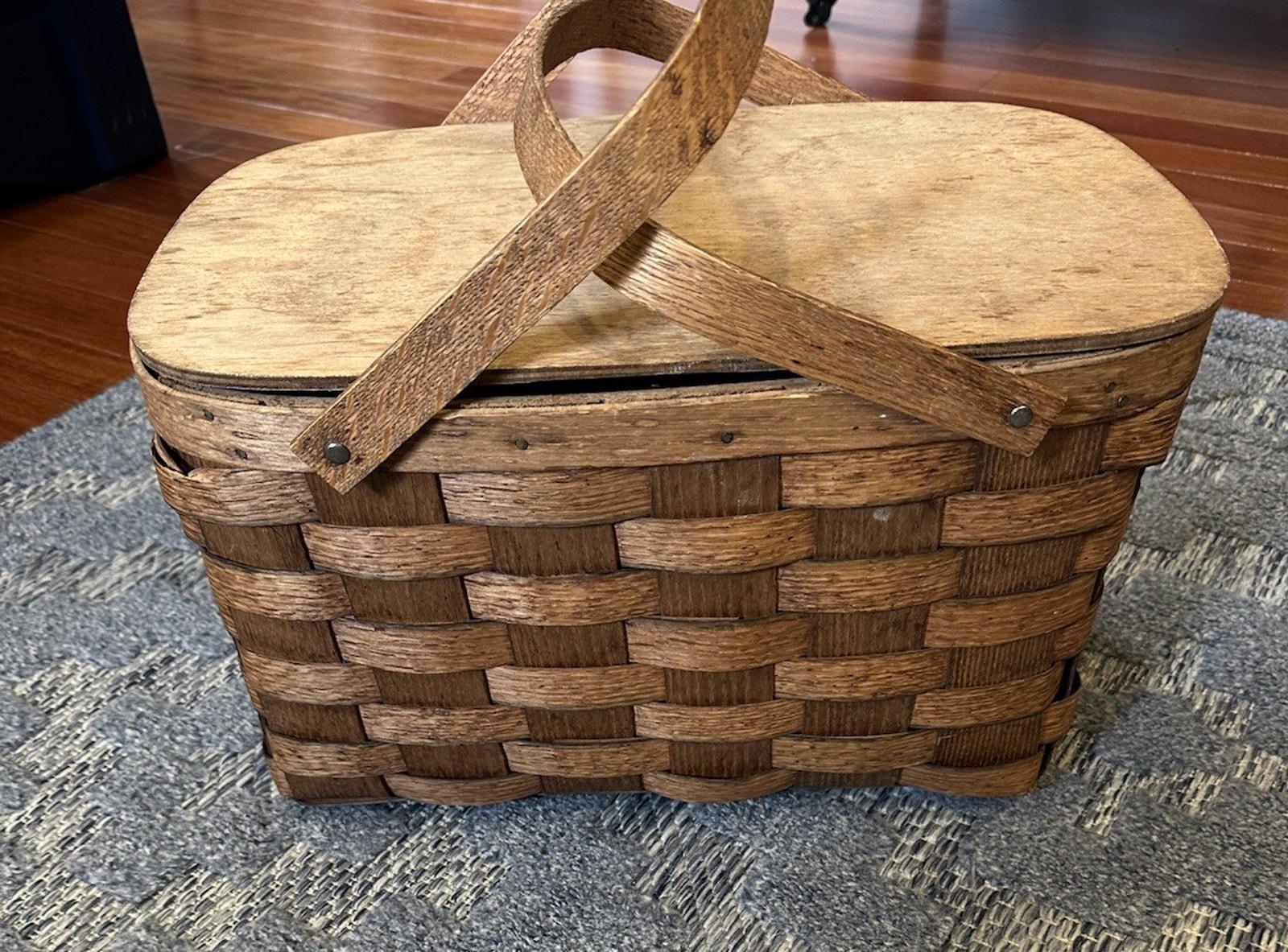 木製バスケット（持ち手付き） Basketville 木製バスケット（持ち