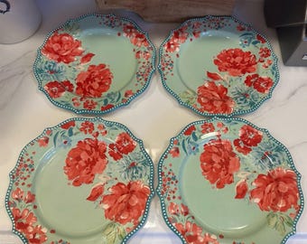 Pioneer Woman Wunderschönes Garten-Speiseteller-Set, 4-teilig, 27,3 cm (10 3/4 Zoll), Landhausstil, floral, Retro, nicht mehr im Sortiment