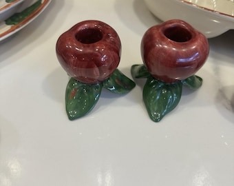 Candelabros Franciscan Apple pintados a mano, juego de 2, estilo vintage ~ 7,6 cm x 6,7 cm