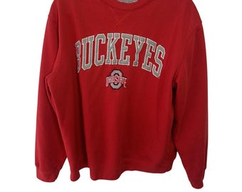 OSU Buckeyes Varsity Sweatshirt Red Unisex SizeLarge Patch Block Letters Vintage