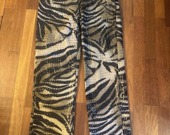 Vintage Selene Sport Animal Print Pants Tiger Crocodile Black Brown Y2K Size 8