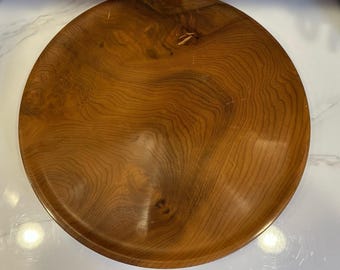 Mid Century Modern Myrtle Wood Round Serving Platter Tray 17.25” Vintage USA MCM