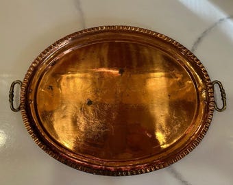 Antikes Massives Kupfertablett ~ Messinggriffe ~ Viktorianisches Traditionelles Wohndekor Vintage