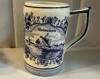 Delft Heineken Blue Mug Holland Dutch Windmill Beer Stein Vintage Hand Painted