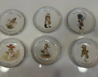 Juego de 6 platitos de porcelana vintage de Holly Hobbie, fabricados en Japón en 1974, estilo retro.